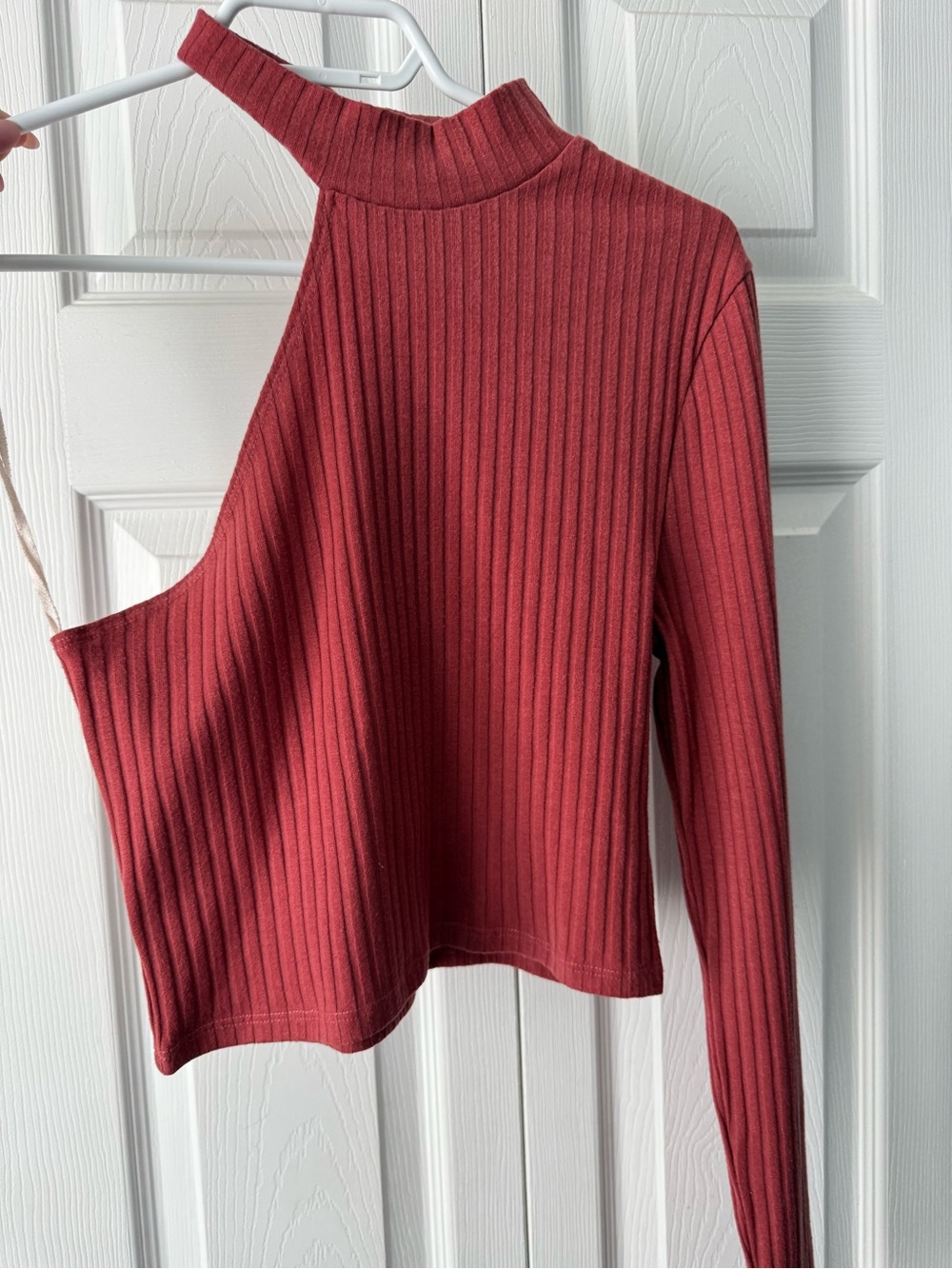 Ribbed One-Shoulder Sweater - Red
